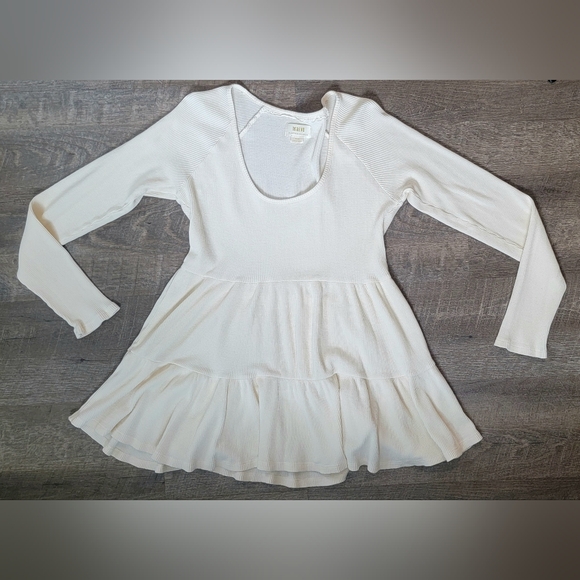 Anthropologie Maeve Samina Babydoll Tiered Thermal Top Womens M Cream Waffle Kni - Picture 6 of 10